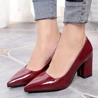 Pointed Toe Patent Leather Square High Heels Women Pumps