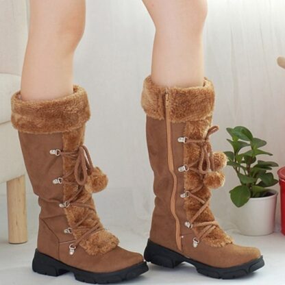 Warm Winter Mid Calf Thick Plush Flock Women Snow Boots