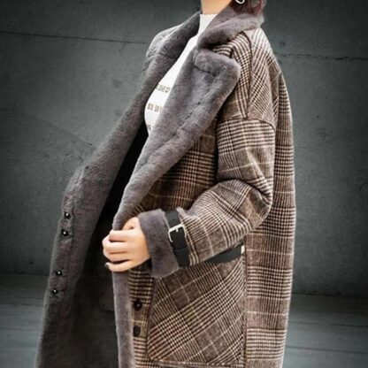 Winter Warm Elegant Fashion Leather Wool Long Thick Women Coat