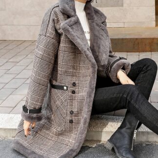 Winter Warm Elegant Fashion Leather Wool Long Thick Women Coat