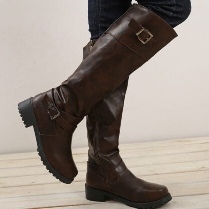 Autumn Winter Knee Leather Low Heel Women Boots