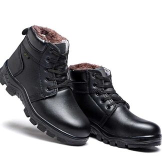 Black Genuine Leather Winter Warm Plush Mens Fur Winter Boots Shoes
