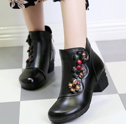 Cute Sweet Winter Warm Genuine Leather Floral Women Boots