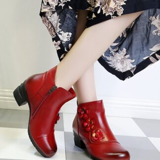 Cute Sweet Winter Warm Genuine Leather Floral Women Boots
