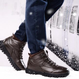 Winter Warm Fur Plush Genuine Leather Mens Boots