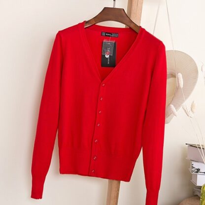 Autumn Spring V-Neck Knitting Buttoned Women Cardigan Pullover Sweater