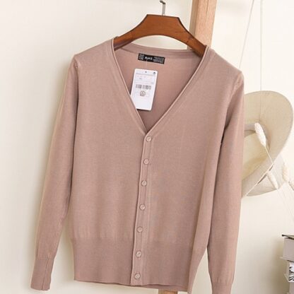 Autumn Spring V-Neck Knitting Buttoned Women Cardigan Pullover Sweater