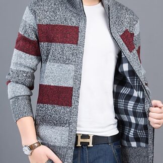 Autumn Winter Warm Striped Sweater Cardigan For Men