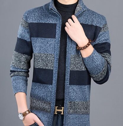 Autumn Winter Warm Striped Sweater Cardigan For Men