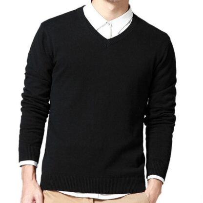 Casual Cotton Knitted V-Neck Men Sweaters Pullover