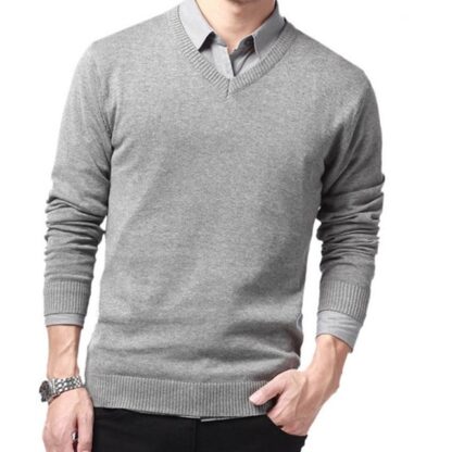 Casual Cotton Knitted V-Neck Men Sweaters Pullover
