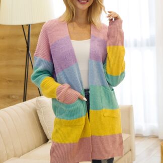 Fashion Knitted Long Striped Sweet Cute Women Cardigan Sweater