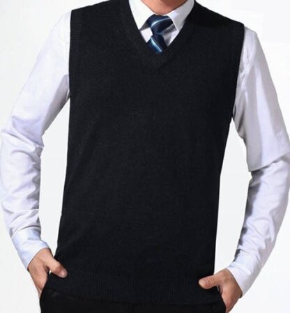 V-Neck Wool Cashmere Sleeveless Men Sweater Vest Pullover