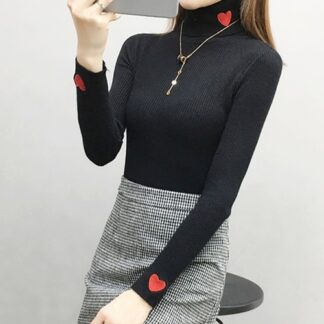 Winter Knitted Elastic Turtleneck Women Sweater Pullover