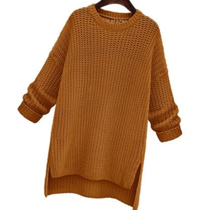 Winter Long Cotton Knitted O-Neck Sweet Cute Women Pullovers Sweater