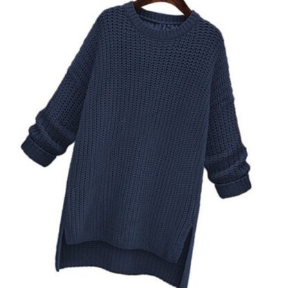 Winter Long Cotton Knitted O-Neck Sweet Cute Women Pullovers Sweater