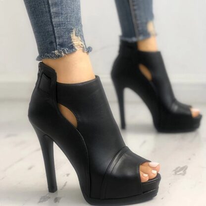 Black High Heels Peep Toe Platform Women's Pumps Shoes