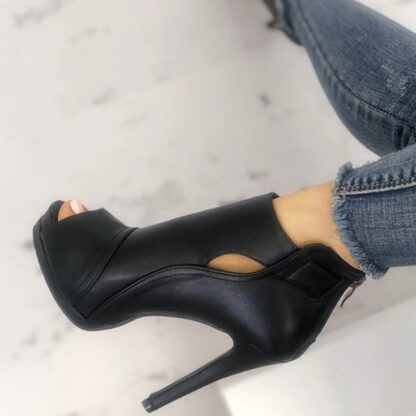 Black High Heels Peep Toe Platform Women's Pumps Shoes