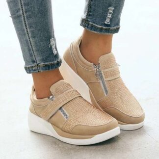 Casual Breathable Flock Slip-On Zippered Platform Women Sneakers Shoes