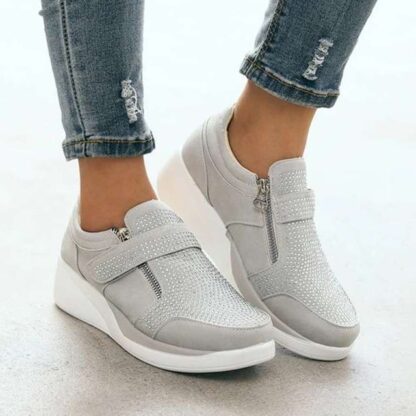 Casual Breathable Flock Slip-On Zippered Platform Women Sneakers Shoes