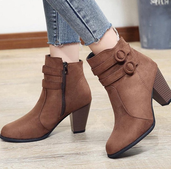 Casual Elegant Pointed Toe Party Med Heel Flock Women Boots ...
