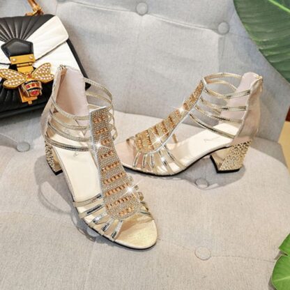 Casual Elegant Summer Square Middle Heel Sandals Shoes for Women