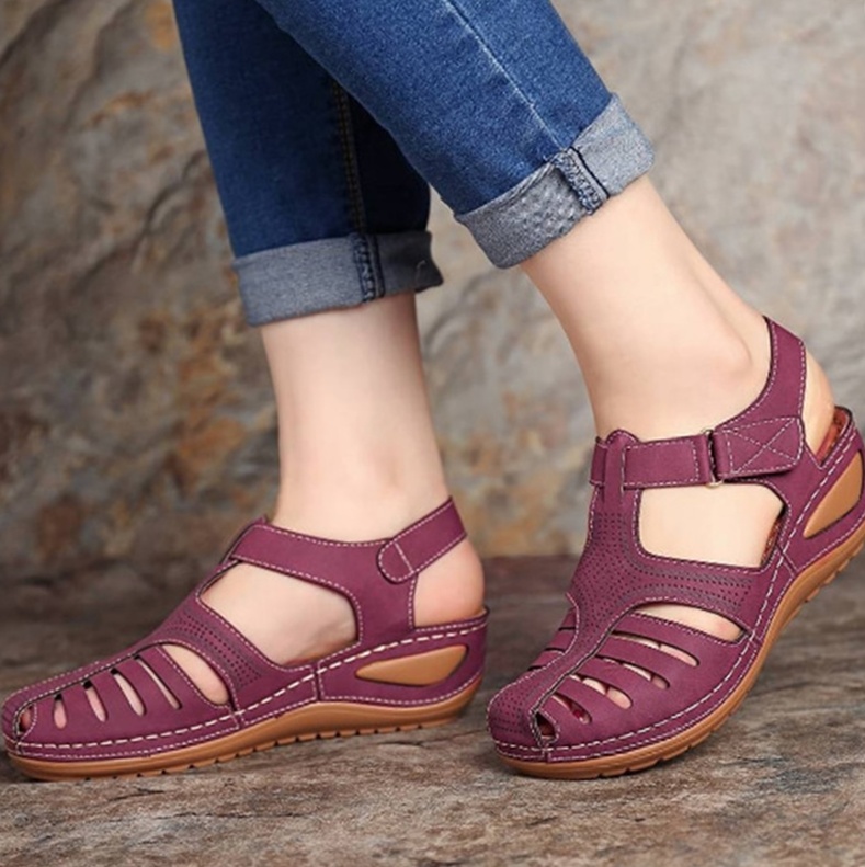 Casual Wedges Leather Soft Hollow Beach Sandals for Women ...