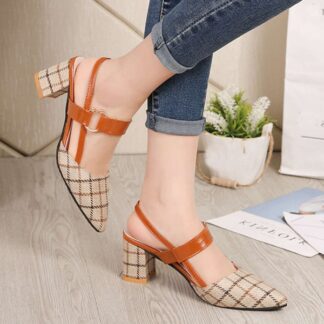 Cute Elegant Office Square Heel Plaid Women Sandals
