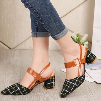 Cute Elegant Office Square Heel Plaid Women Sandals