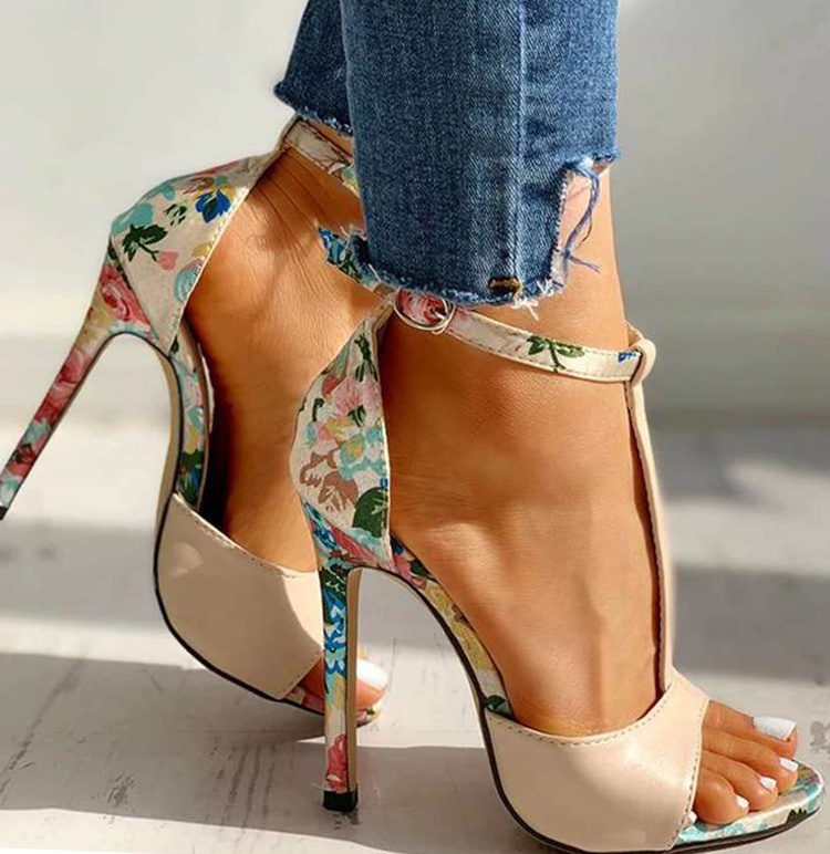 Summer Sexy Peep Toe High Heels Floral Womens Sandals