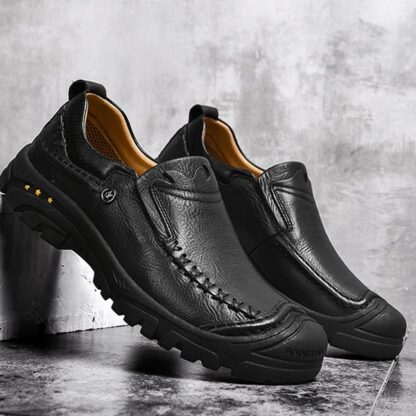 Autumn Winter Genuine Leather Waterproof Ankle Men Loafers Boots Shoes