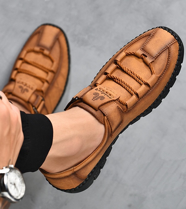 mens leather slip on moccasins