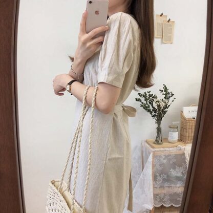 Elegant Cotton A-Line Woman Summer Cute Shirt Dress