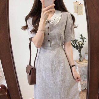 Elegant Cotton A-Line Woman Summer Cute Shirt Dress