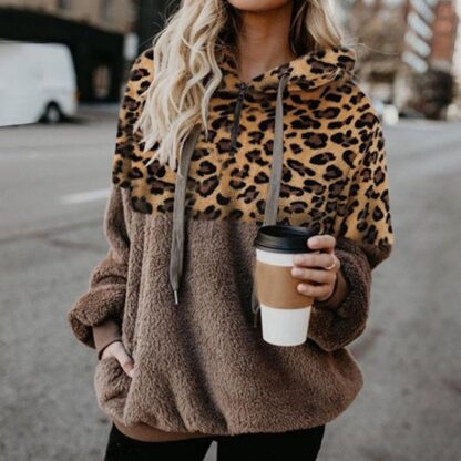 Autumn Winter Hooded Print Women Leopard Hoodies Sweatshirts