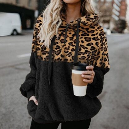 Autumn Winter Hooded Print Women Leopard Hoodies Sweatshirts