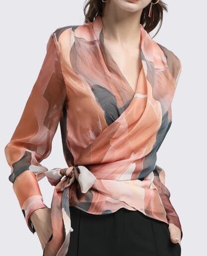 Fashion Elegant Casual Print Long Women Shirt Blouse