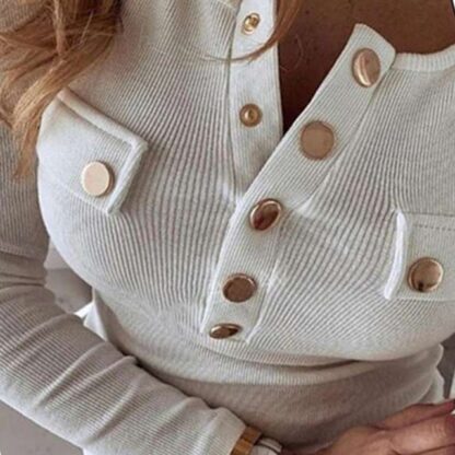 Fashion Elegant V-Neck Buttoned Women Blouse Shirt