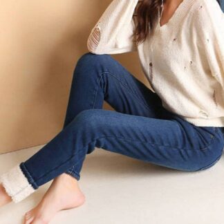 Streetwear Extra Warm Winter Velvet Denim Jeans Women Pants