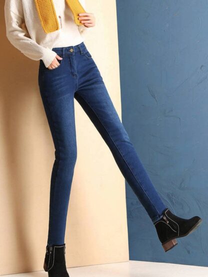 Streetwear Extra Warm Winter Velvet Denim Jeans Women Pants