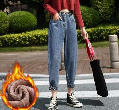 Winter Warm Denim Thick Fleece Jeans Women Pants