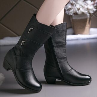 Black Waterproof Warm Winter Leather Plush Women Boots