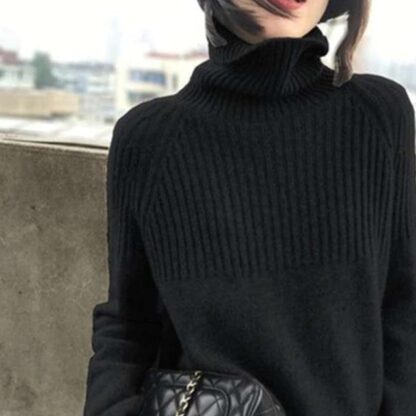 Elegant Streetwear Turtleneck Pullovers Women Sweater