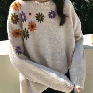 Winter O-Neck Thicken Floral Women Sweater