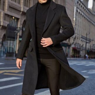 Winter Warm Black Grey Fleece Long Woolen Men Coat