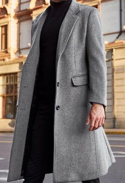 Winter Warm Black Grey Fleece Long Woolen Men Coat