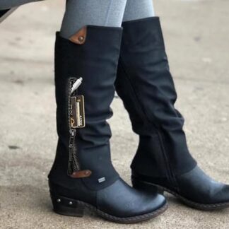 Fashion Retro Leather Mid Calf Low Heel Women's Boots