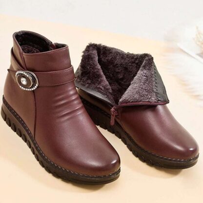 Winter Warm Fur Plush Elegant Wedge Genuine Leather Womens Boots