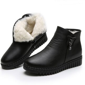 Winter Warm Leather Fur Plush Snow Flat Women Boots