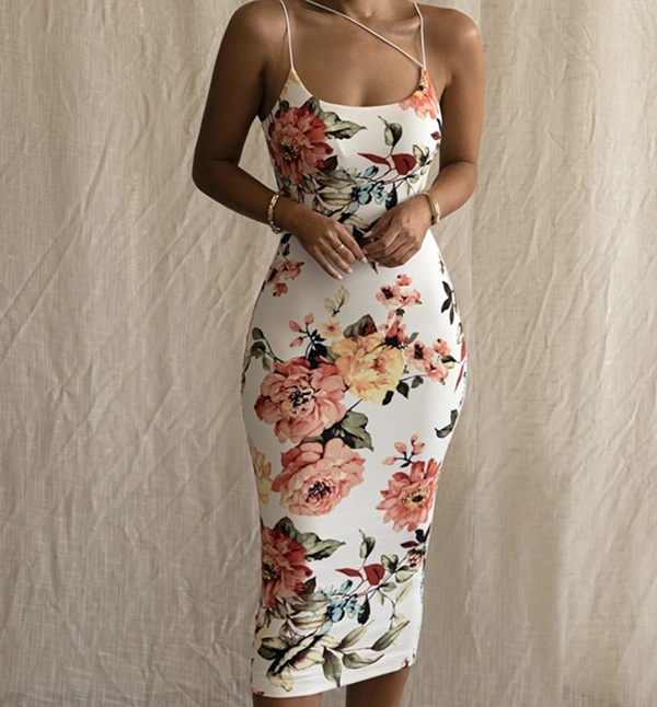 Summer Backless Bodycon Floral Midi ...